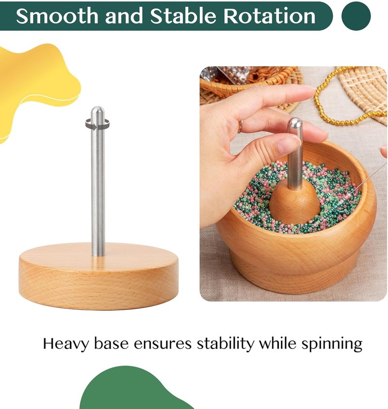 Tilhumt Bead Spinner for Jewelry Making, Effortless Rotating Wooden Clay Bead Spinner with 2 Big Eye Beading Needles and 2000 Seed Beads, Beading Supplies for Making Waist, Bracelets, Necklace - Image 2